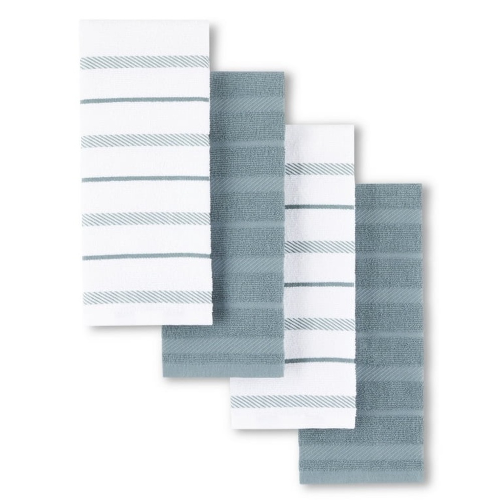 KitchenAid Albany Kitchen Towel 4-Pack Set, Fog Blue/White, 16"x26".NWT